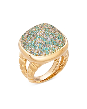 Marina B Tigella 18K Yellow GoldParaiba Tourmaline & Blue Topaz Pave Ring with Diamonds