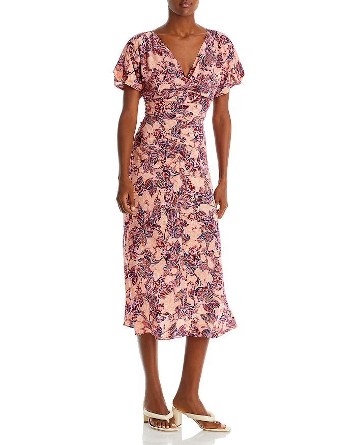 A.L.C. Elodie V Neck Flutter Sleeve Midi Dress | Bloomingdale's
