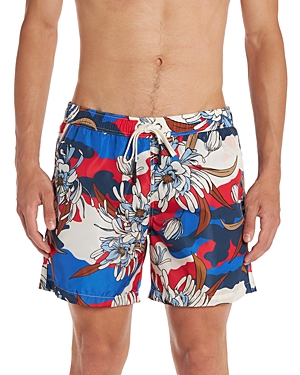 Shop Moncler Multicolor Floral Swim Shorts In Blue