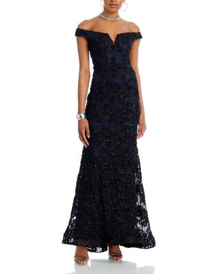 AQUA Off the Shoulder Embellished Lace Gown Exclusive Bloomingdale s