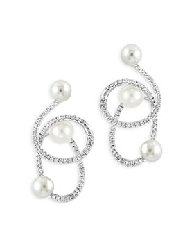 Bloomingdale's - 14K White Gold & Cultured Freshwater Pearl Earrings with Diamonds, 0.5 ct. t.w. - 100% Exclusive