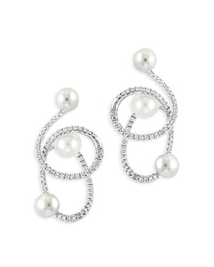 Bloomingdale's 14K White Gold & Cultured Freshwater Pearl Earrings with Diamonds, 0.5 ct. t.w. - 100
