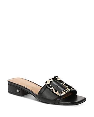 Sam Edelman Women's Deacon Square Toe Buckle Block Heel Slide Sandals In Black Leather