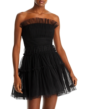 Shop Bcbgmaxazria Strapless Tiered Tulle Mini Dress In Black