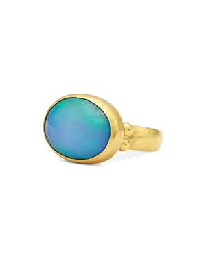 Gurhan 24k Yellow Gold Ethiopian Opal Oval Ring In Blue/yellow