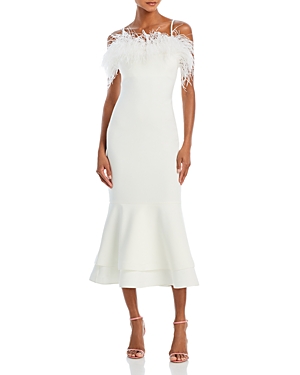 Shop Likely Aurora Feather Trim Midi Gown In White