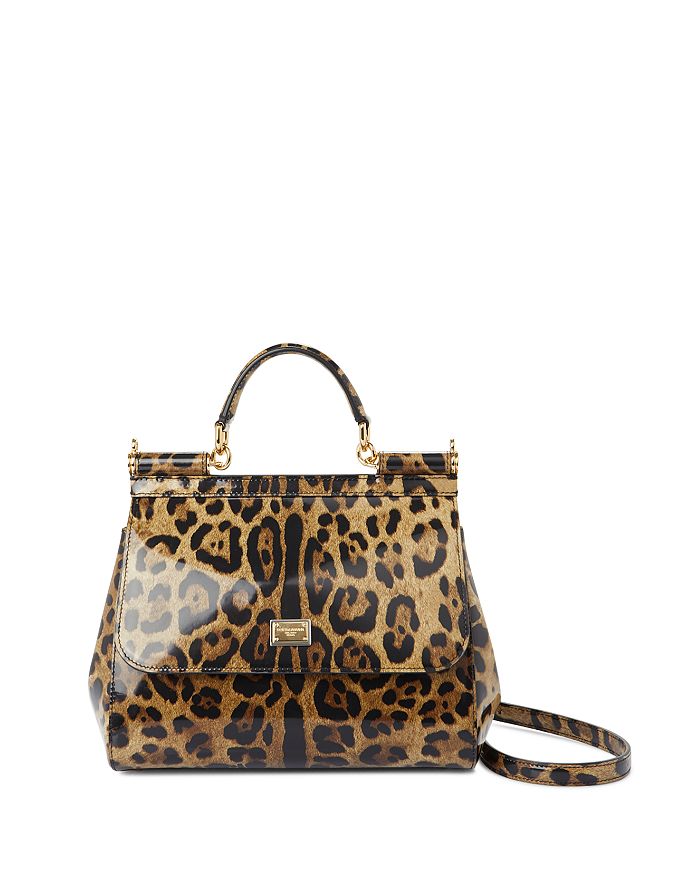 Dolce & Gabbana Medium Sicily Bag in Leopard Print Polished Calfskin