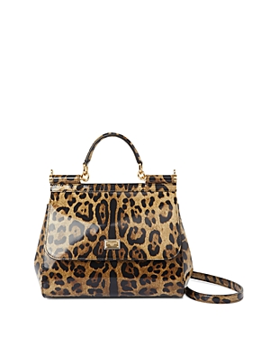 Dolce & Gabbana Medium Sicily Bag in Leopard Print Polished Calfskin