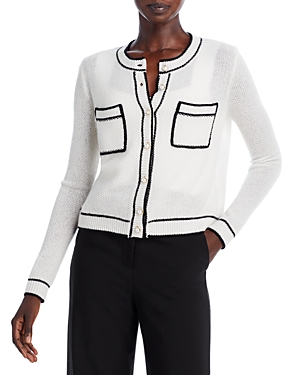 C By Bloomingdale's Cashmere Long Sleeve Tuck Stitch Cashmere Cardigan Jumper - 100% Exclusive In Ivory Ground/black