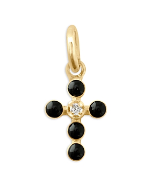 Gigi Clozeau 18k Yellow Gold Madone Croix Black Bezel & Diamond Cross Pendant In Black/gold