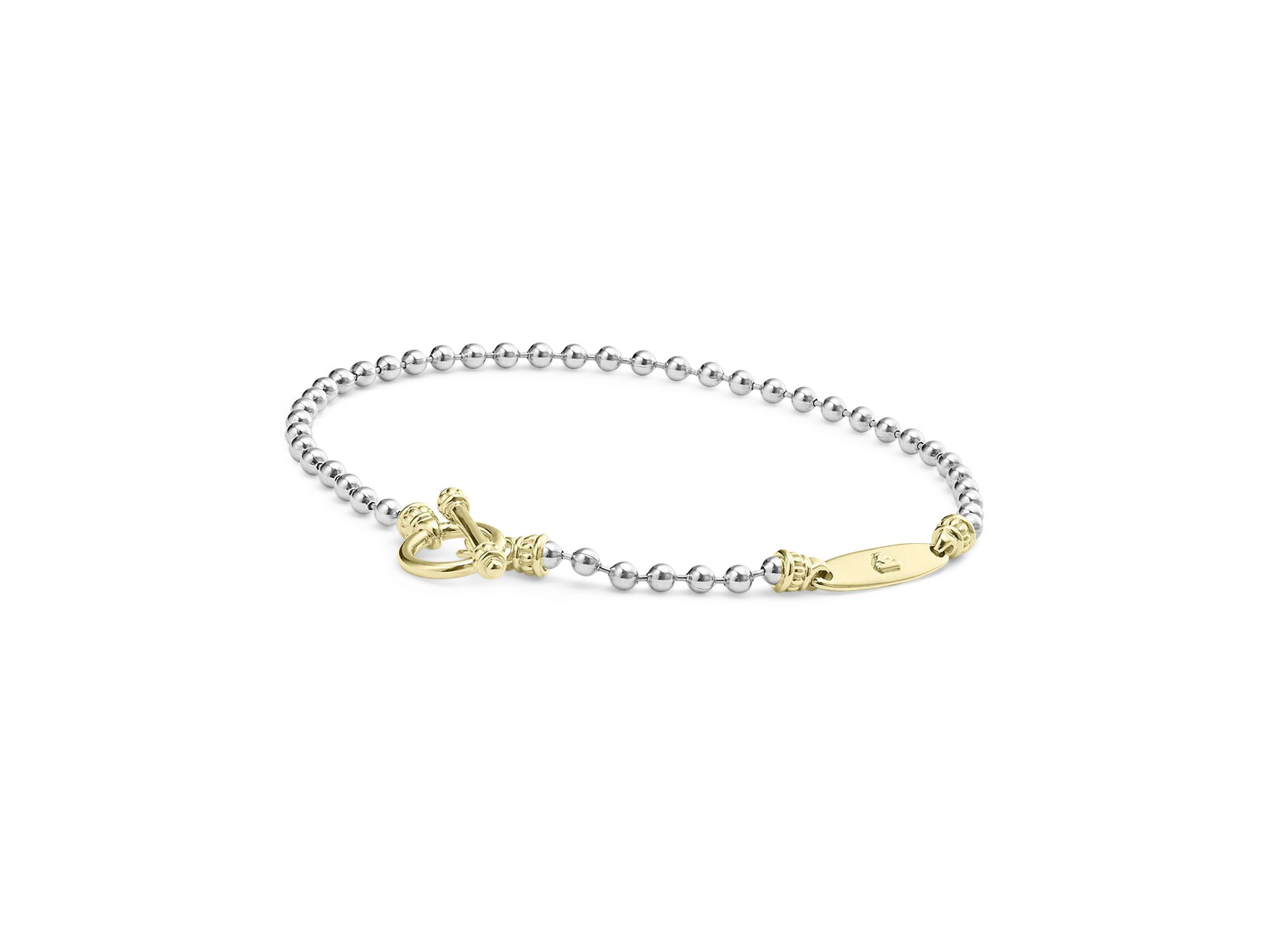 18K Yellow Gold & Sterling Silver Signature Caviar Toggle Bracelet — Image 3