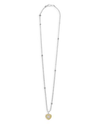 18K Yellow Gold & Sterling Silver Caviar Lux Diamond Heart Pendant Necklace, 16"