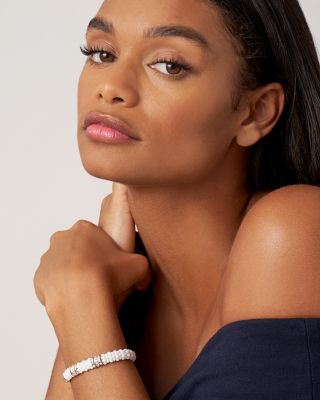 Sterling Silver White Caviar Ceramic & Diamond Beaded Bracelet