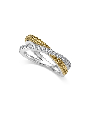 Shop Lagos 18k Yellow Gold & Sterling Silver Caviar Lux Diamond X Ring In White/yellow
