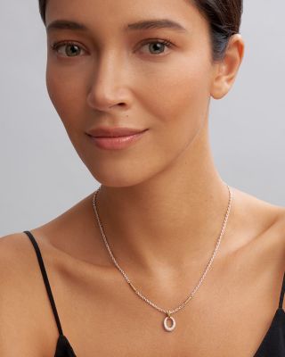 18K Yellow Gold & Sterling Silver Caviar Lux Oval Diamond Pendant Necklace, 16"