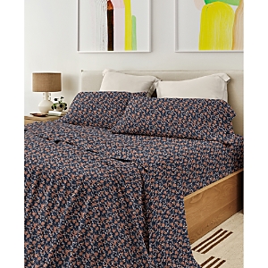 Rebecca Minkoff Percale Jacobean Floral Print Cotton Sheet Set In Navy