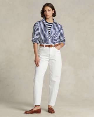 Polo Ralph Lauren - Striped Long Sleeve Cotton Shirt & High Rise Relaxed Tapered Jeans in Crocus