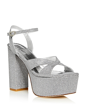 Stuart Weitzman Women's Miami Square Toe High Heel Platform Sandals In Silver