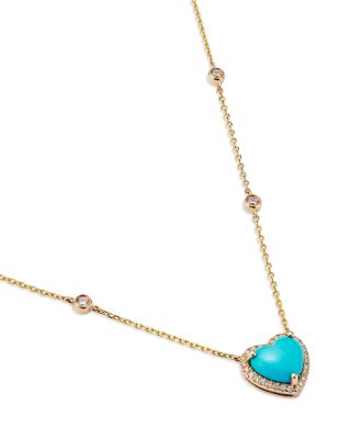 Turquoise & Diamond Heart Pendant Necklace in 14K Yellow Gold, 16-18" 