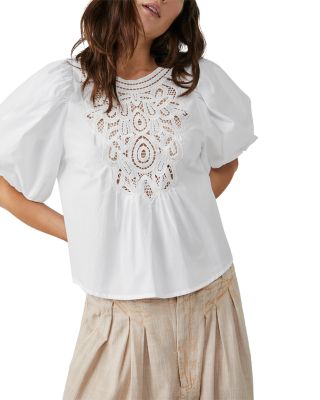 Free People - Bardot Lace Front Puff Sleeve Top