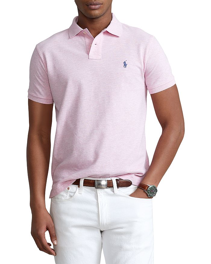 Polo Ralph Lauren Cotton Mesh Solid Custom Slim Fit Polo Shirt In Bath Pink Heather