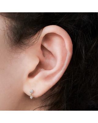 18K Yellow Gold Diamond & Cultured Pearl Dangle Single Stud Earring