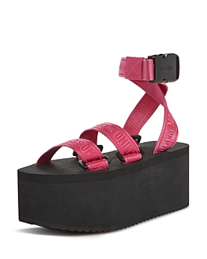 Shop Moschino Women's Logo Print Strappy Platform Sandals In Pink/black