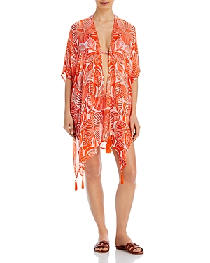 Echo Woodcut Floral Duster Swim Cover-Up