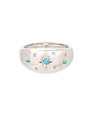 Adina Reyter Sterling Silver Turquoise & Diamond Scatter Dome Ring In Blue/silver