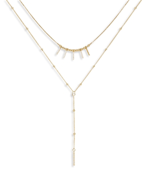 Ettika Crystal Landslide Cubic Zirconia Layered Lariat Necklace in 18K Gold Plated, 15.5-20.5