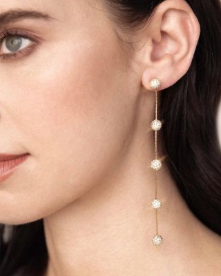 Crystal Ball Drop Pav&eacute; Ball Linear Drop Earrings in 18K Gold Plated