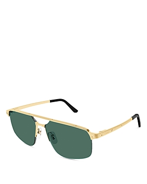 Shop Cartier Santos Evolution Navigator Sunglasses, 60mm In Gold/green Solid