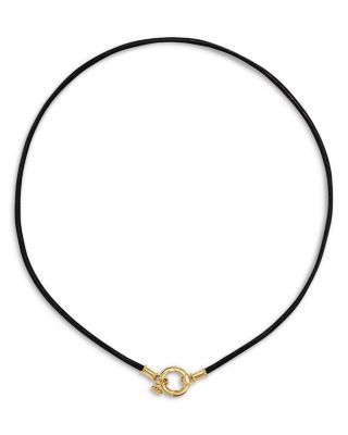 18K Yellow Gold Classic Black Leather Cord Necklace, 18&amp;quot;