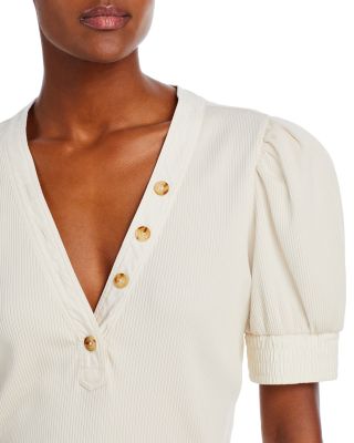 Heather V Neck Puff Sleeve Top 