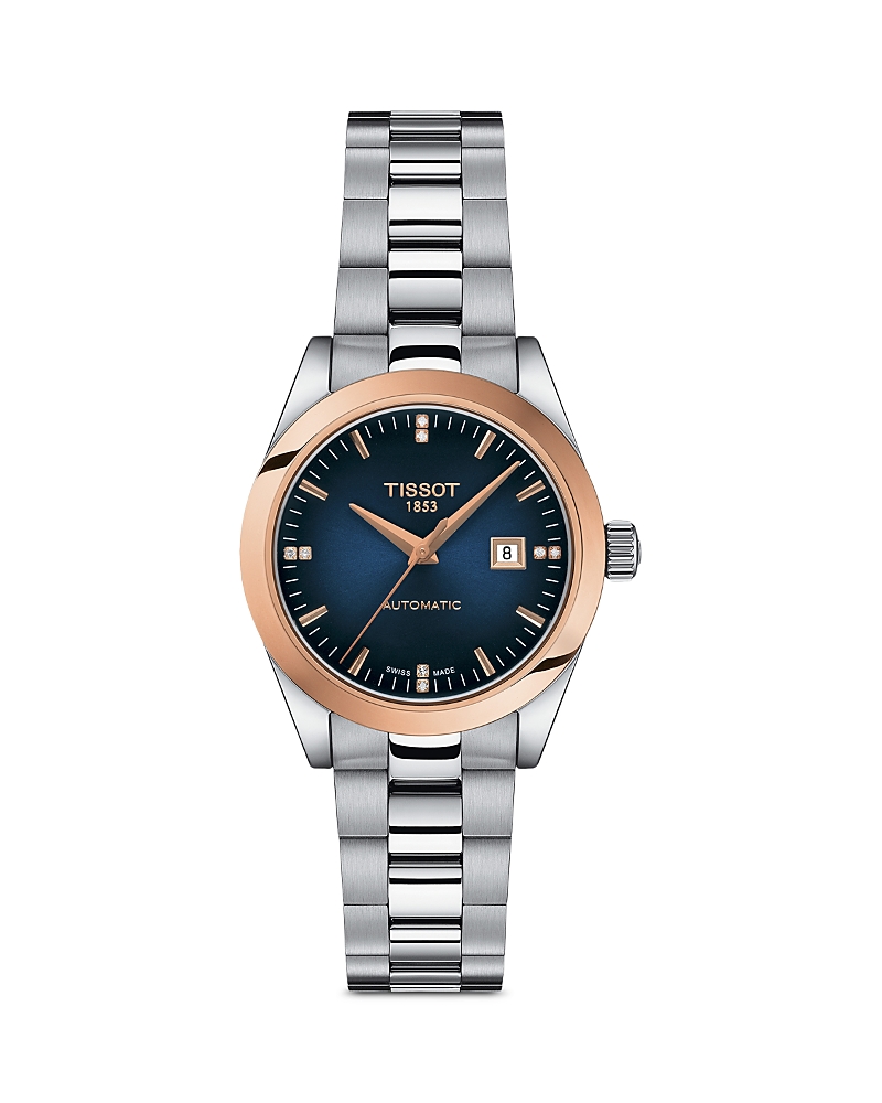 Tissot Women's Swiss Automatic T-my Lady Diamond Accent Stainless Steel Bracelet Watch 26mm In Blue/silver