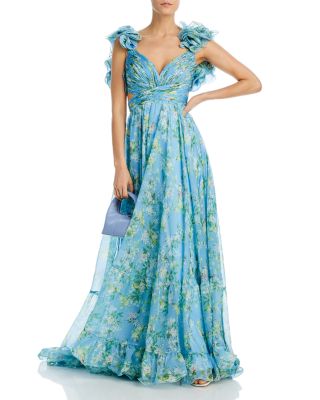 Women's Ruffle Tiered Floral Cut-Out Chiffon Gown