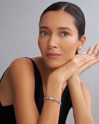 Six Station Diamond Blue Caviar Bracelet in Sterling Silver