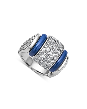 Shop Lagos Blue Caviar Diamond & Ceramic Sterling Silver Statement Ring In Blue/silver