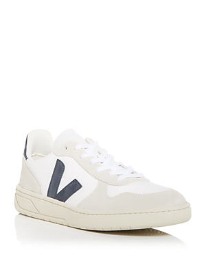 Shop Veja Men's V-10 Low Top Sneakers In White/nautical