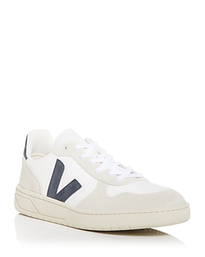 Veja Men's V-10 Low Top Mesh And Suede Sneakers In White/nautical