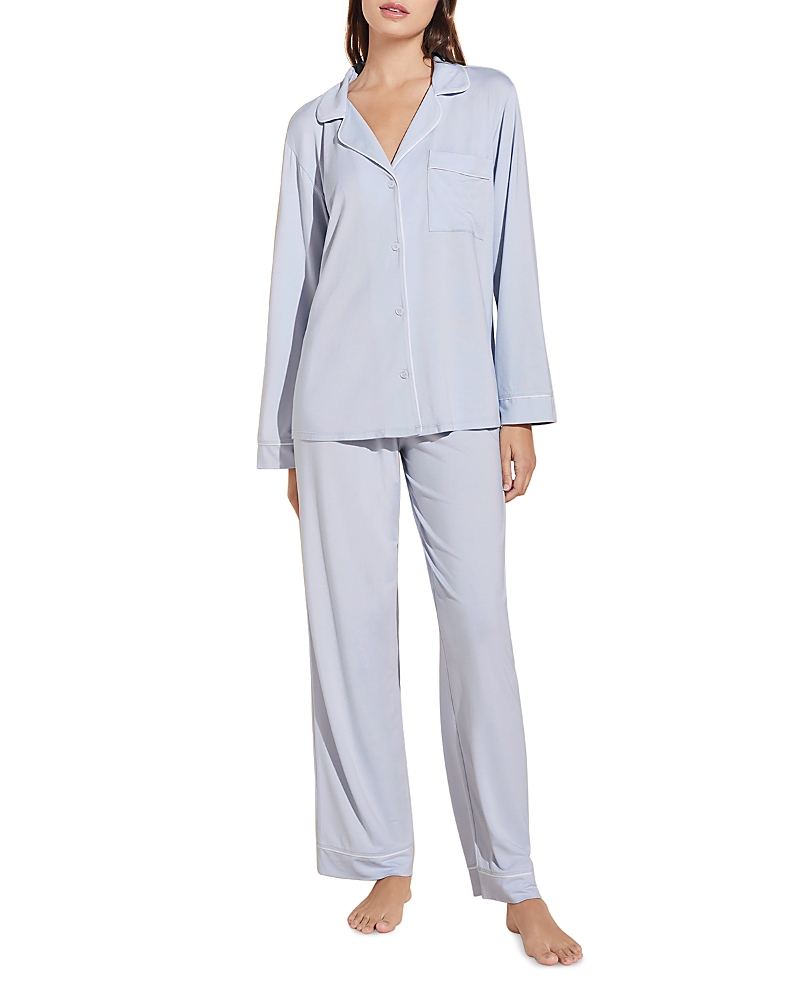 Eberjey Charcoal Heather Gisele Long Pajama Set In Iceblue Ivory