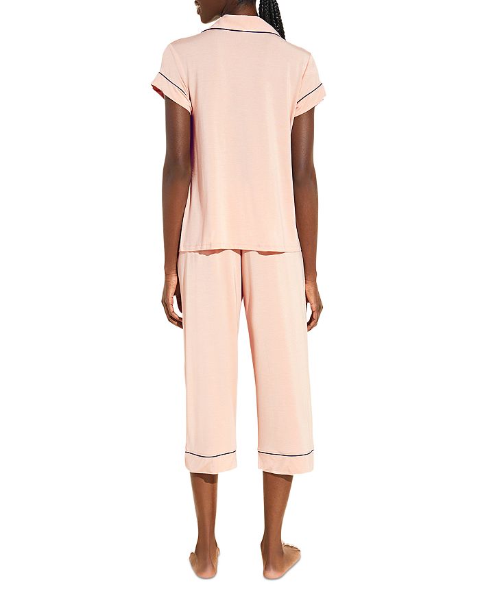 Shop Eberjey Gisele Short Sleeve Crop Pajama Set In Rose / Navy