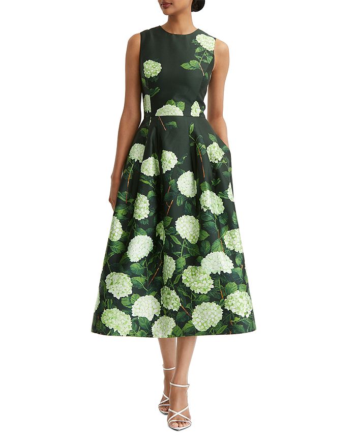 Oscar de la Renta Hydrangea Print Midi Dress | Bloomingdale's