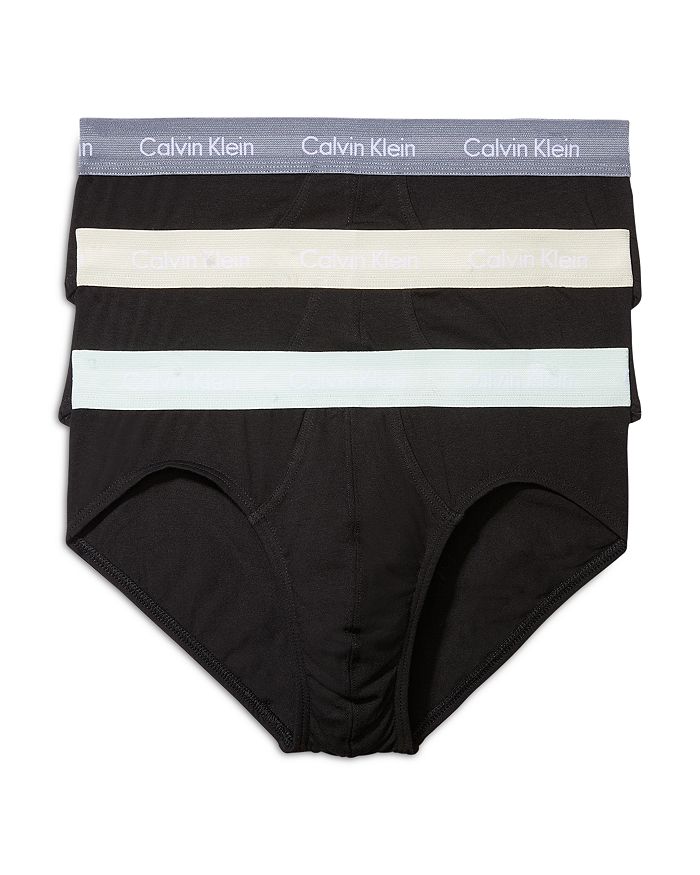 Calvin Klein Cotton Stretch Moisture Wicking Hip Briefs, Pack Of 3 In Black W/ Dragon Fly, Mudstone, Asphalt Grey Wbs
