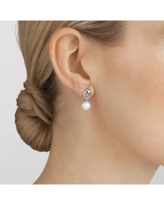 18K White Gold Magic Cultured Freshwater Pearl & Diamond Drop Earrings