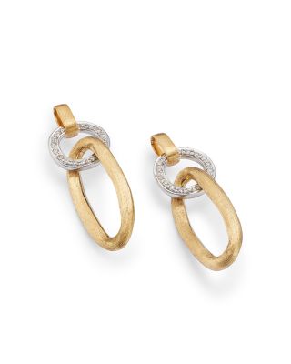 18K White & Yellow Gold Jaipur Diamond & Textured Link Drop Earrings