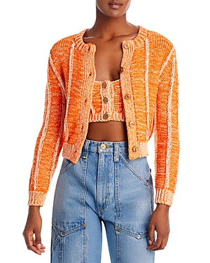 Re/done Two-tone Ribbed Cotton Cardigan In Orange Combo