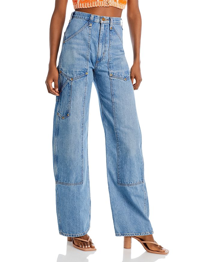RE/DONE Super High Rise Cargo Wide Leg Jeans in Washed Indigo