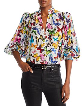Alice and Olivia - Butterfly Print Pleated Sleeve Blouse