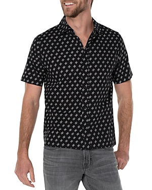 Liverpool Los Angeles Garment Dyed Short Sleeve Printed Shirt In Black/ Porcelain